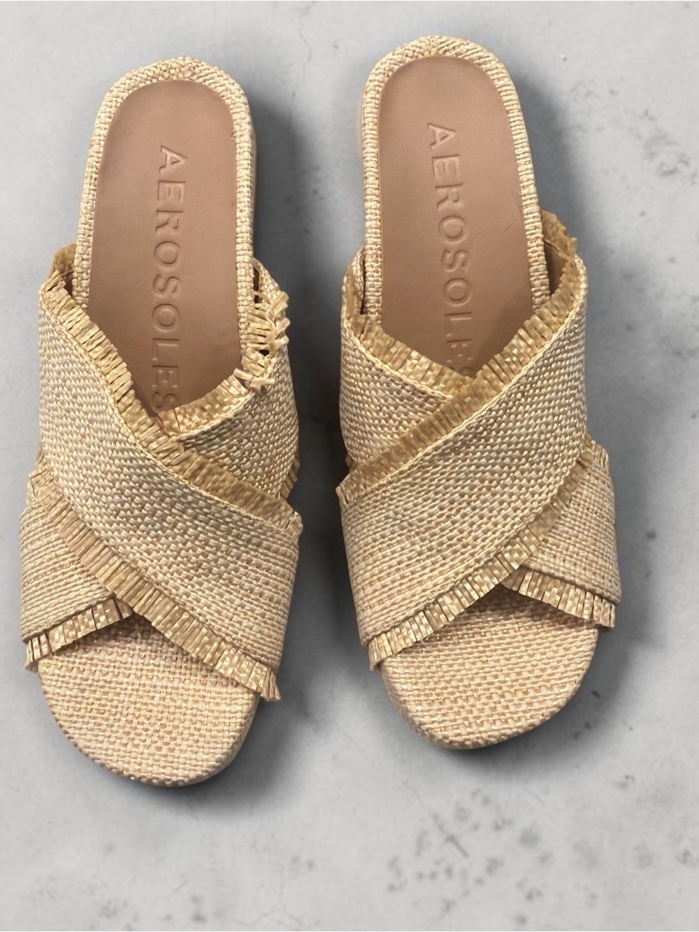 AEROSOLES Natural Beige Woven Crisscross Slide Mules